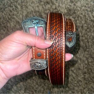 Justin Lone Star Hand Tooled Western Belt Size 38